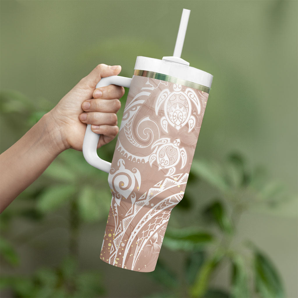 Aloha Hawaii Turtles Floral Tumbler With Handle Taupe Marbles Glaze