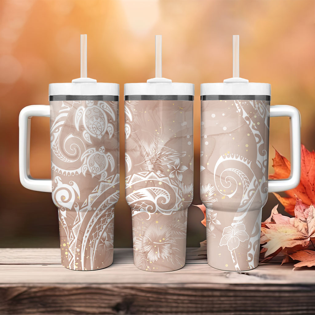 Aloha Hawaii Turtles Floral Tumbler With Handle Taupe Marbles Glaze