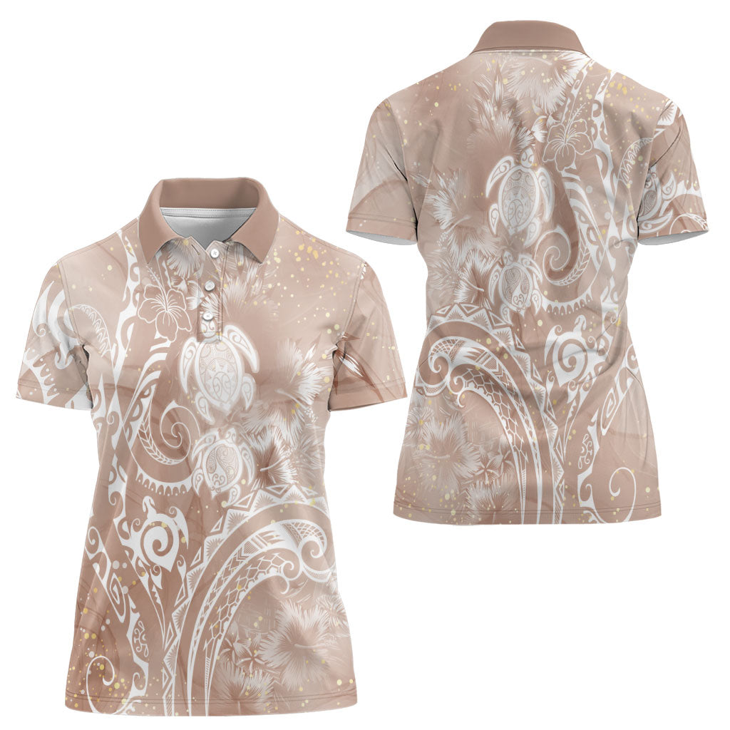 Aloha Hawaii Turtles Floral Women Polo Shirt Taupe Marbles Glaze
