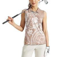 Aloha Hawaii Turtles Floral Women Sleeveless Polo Shirt Taupe Marbles Glaze