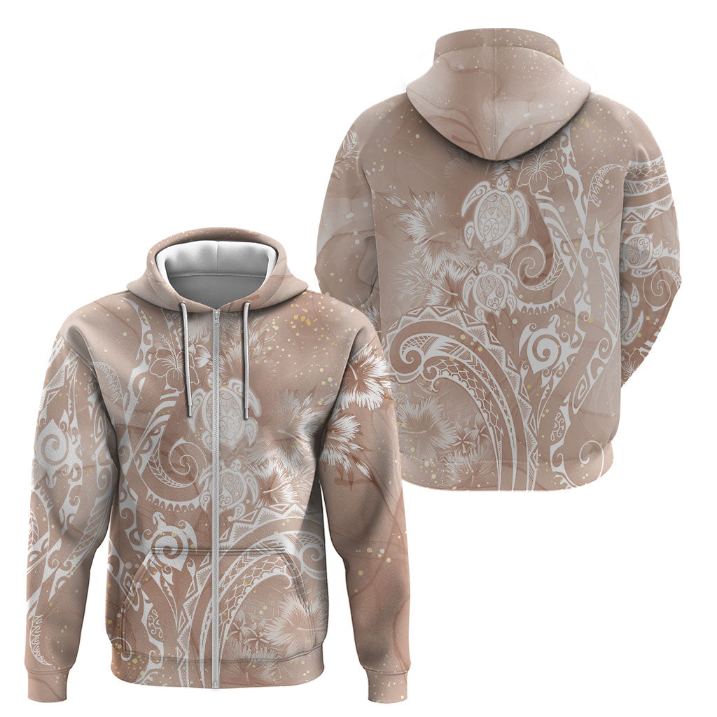 Aloha Hawaii Turtles Floral Zip Hoodie Taupe Marbles Glaze