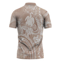 Aloha Hawaii Turtles Floral Zipper Polo Shirt Taupe Marbles Glaze