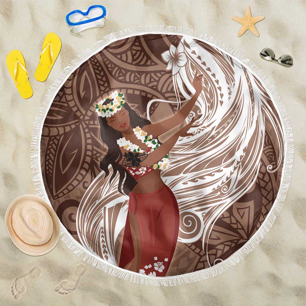 Tahiti Islands Polynesian Plumeria Beach Blanket Tahitian Vahine 'Ote'a - Beige LT7 One Size 150cm Beige - Polynesian Pride