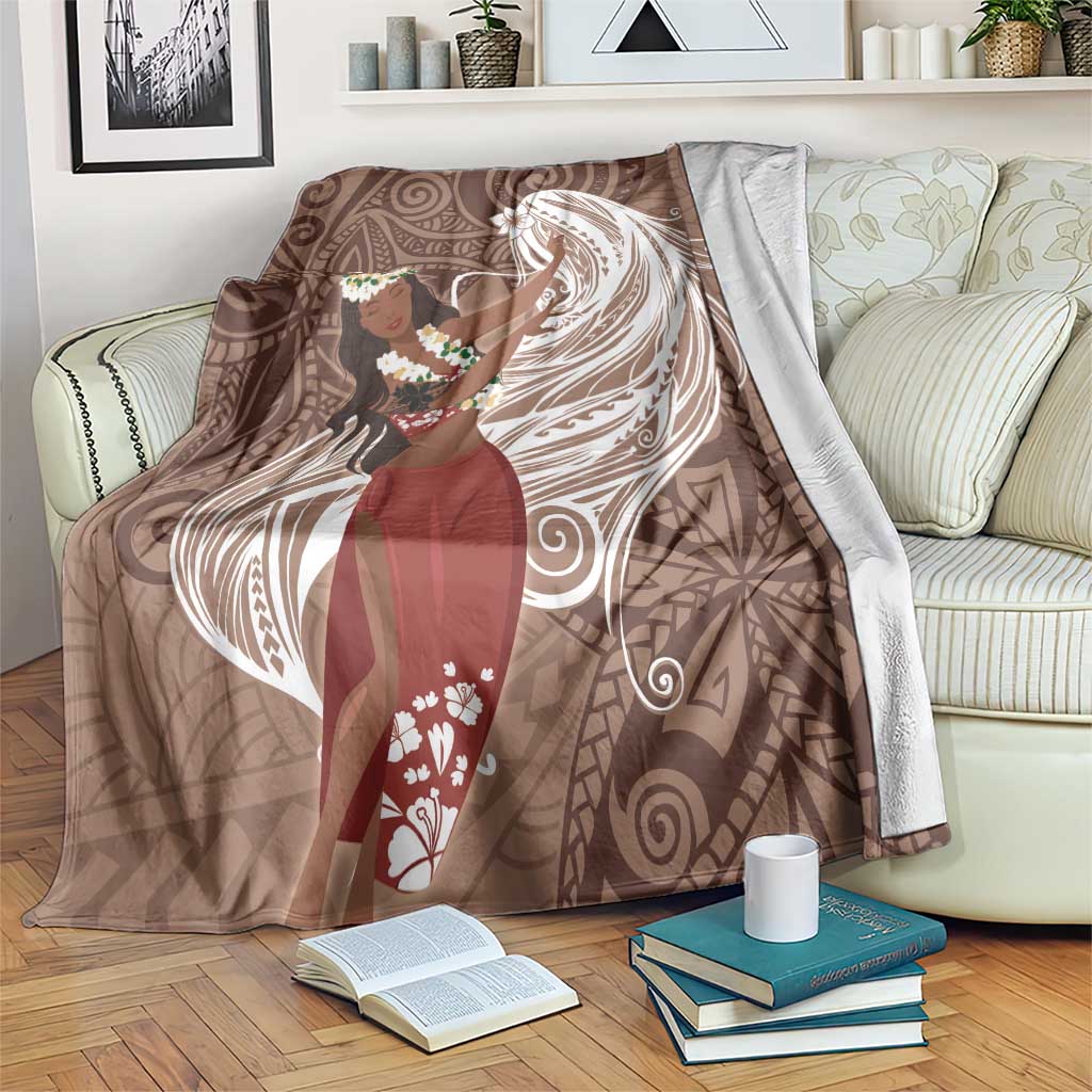 Tahiti Islands Polynesian Plumeria Blanket Tahitian Vahine 'Ote'a - Beige LT7 Beige - Polynesian Pride