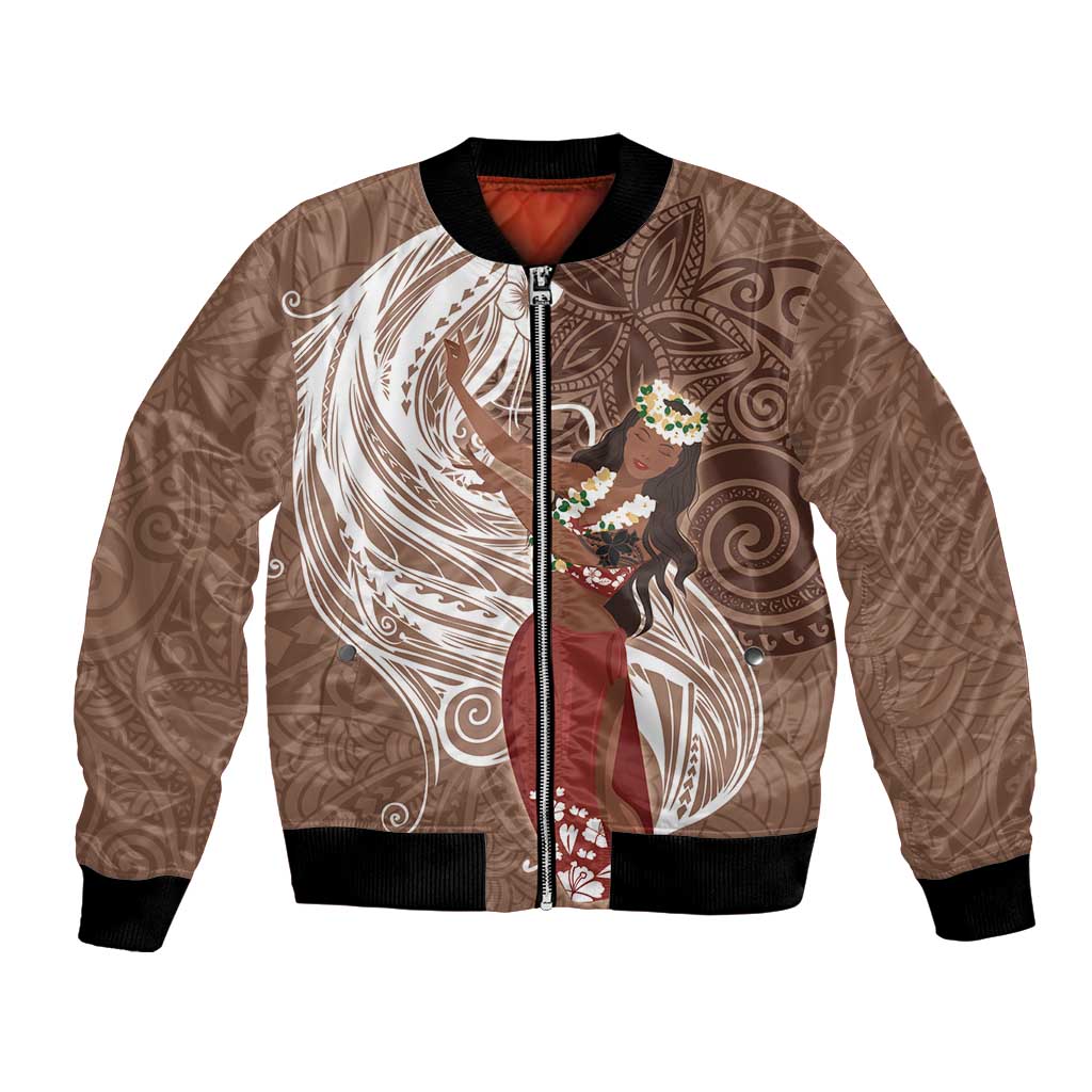 Tahiti Islands Polynesian Plumeria Bomber Jacket Tahitian Vahine 'Ote'a - Beige LT7 Unisex Beige - Polynesian Pride