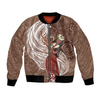 Tahiti Islands Polynesian Plumeria Bomber Jacket Tahitian Vahine 'Ote'a - Beige LT7 Unisex Beige - Polynesian Pride