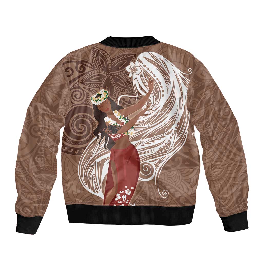 Tahiti Islands Polynesian Plumeria Bomber Jacket Tahitian Vahine 'Ote'a - Beige LT7 - Polynesian Pride