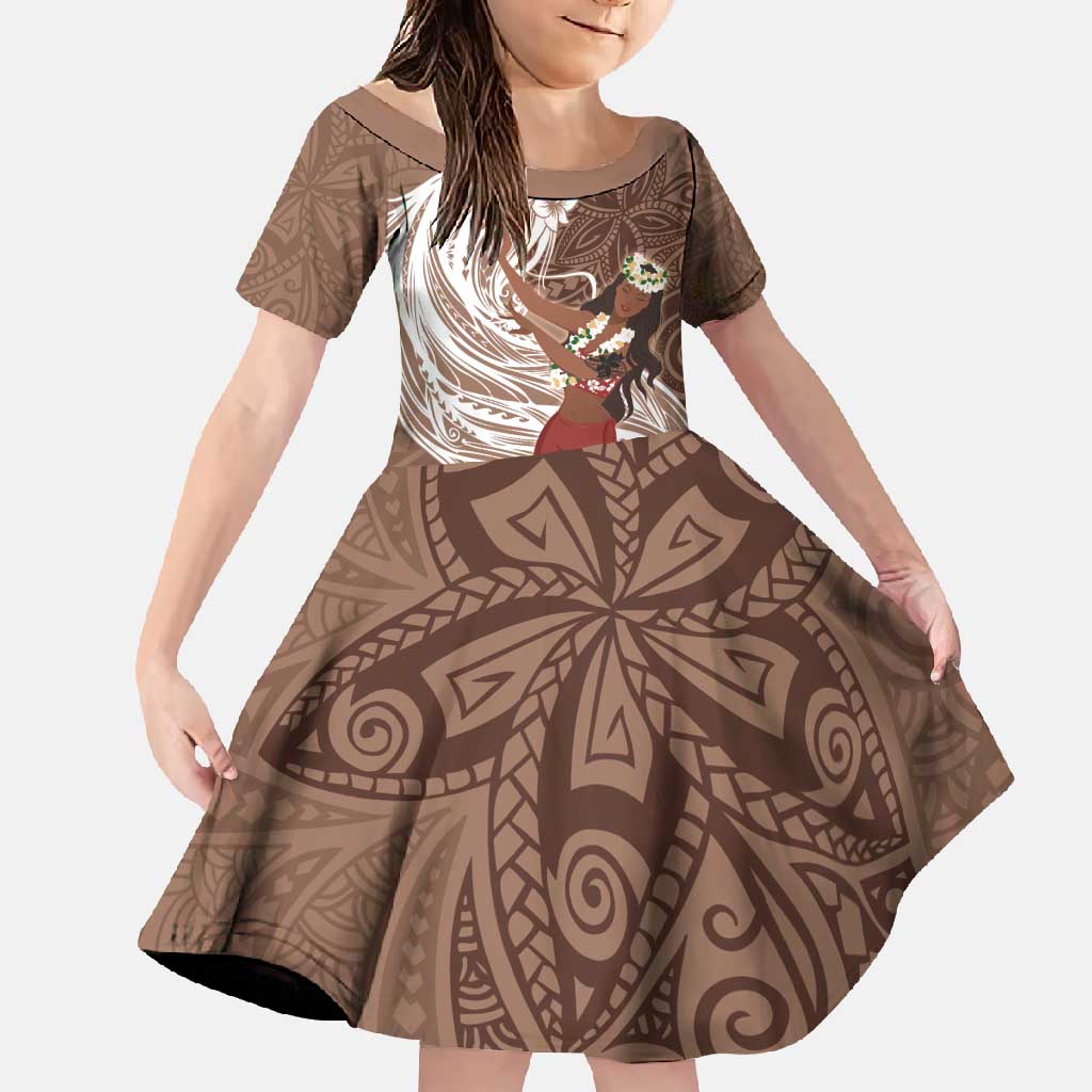 Tahiti Islands Polynesian Plumeria Family Matching Mermaid Dress and Hawaiian Shirt Tahitian Vahine 'Ote'a - Beige LT7 Daughter's Dress Beige - Polynesian Pride