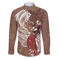 Tahiti Islands Polynesian Plumeria Family Matching Mermaid Dress and Hawaiian Shirt Tahitian Vahine 'Ote'a - Beige LT7 Dad's Shirt - Long Sleeve Beige - Polynesian Pride