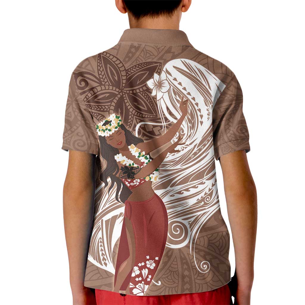 Tahiti Islands Polynesian Plumeria Kid Polo Shirt Tahitian Vahine 'Ote'a - Beige