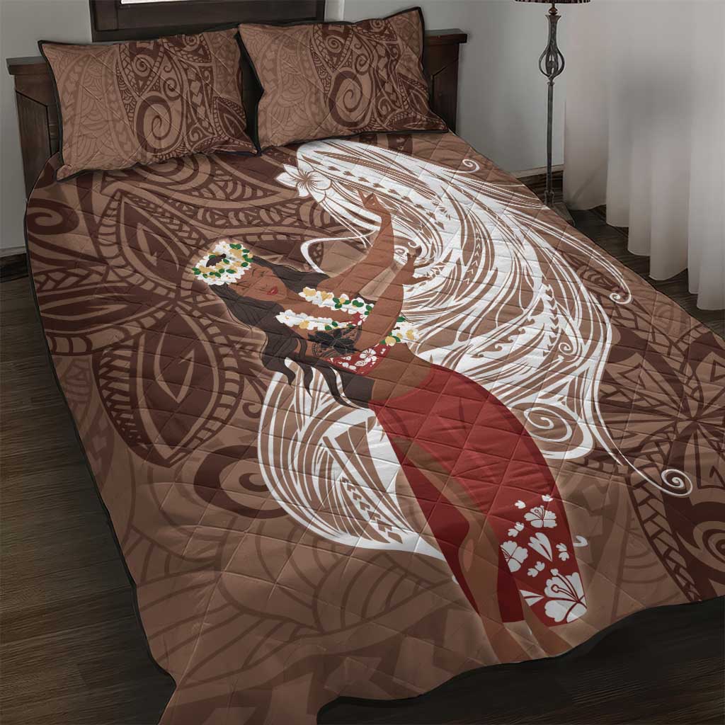 Tahiti Islands Polynesian Plumeria Quilt Bed Set Tahitian Vahine 'Ote'a - Beige LT7 Beige - Polynesian Pride