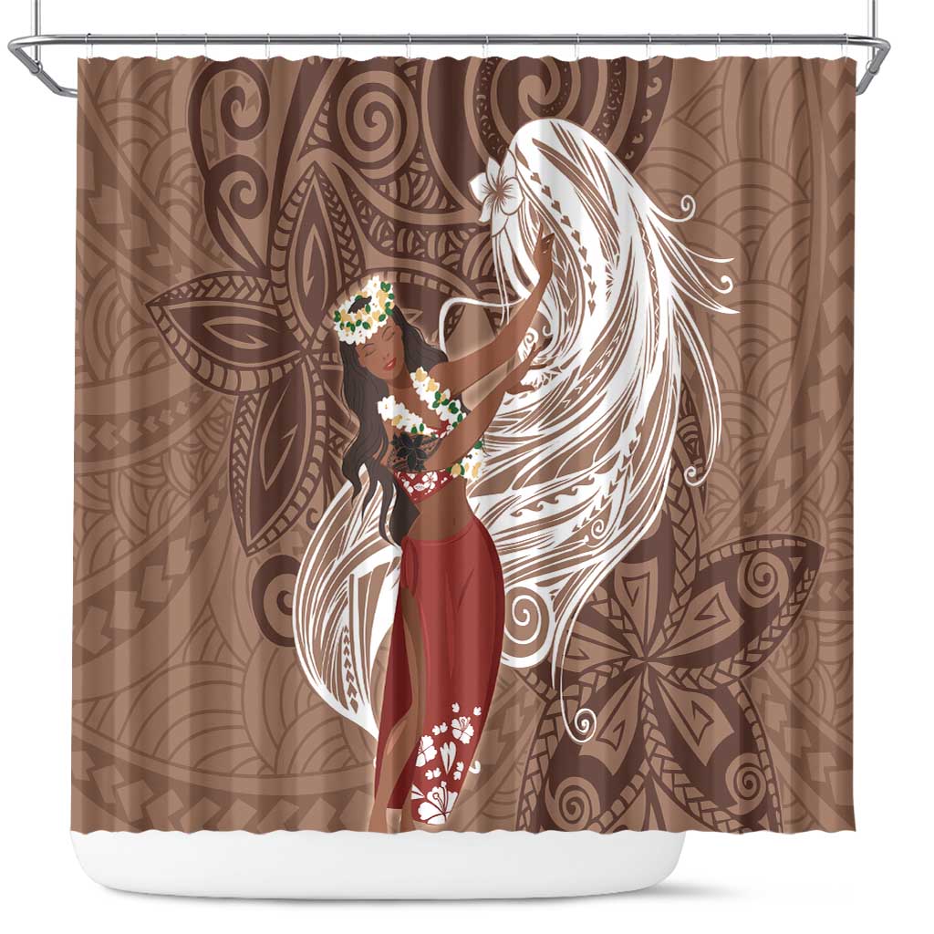 Tahiti Islands Polynesian Plumeria Shower Curtain Tahitian Vahine 'Ote'a - Beige LT7 Beige - Polynesian Pride