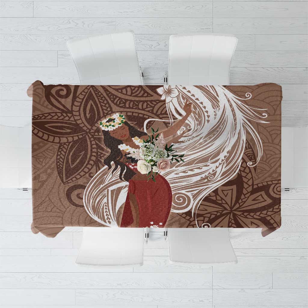 Tahiti Islands Polynesian Plumeria Tablecloth Tahitian Vahine 'Ote'a - Beige LT7 Beige - Polynesian Pride