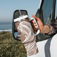 Tahiti Islands Polynesian Plumeria Tumbler With Handle Tahitian Vahine 'Ote'a - Beige