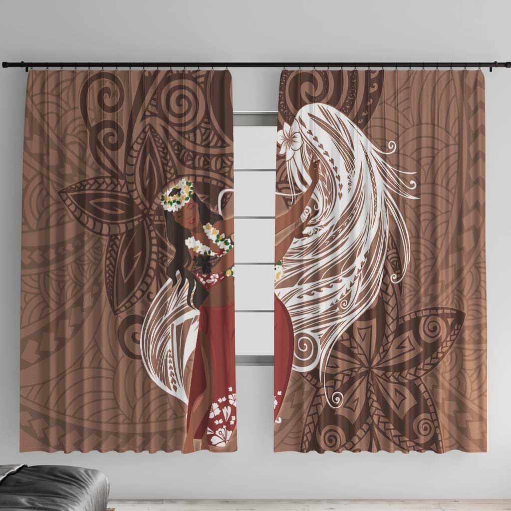 Tahiti Islands Polynesian Plumeria Window Curtain Tahitian Vahine 'Ote'a - Beige LT7 With Hooks Beige - Polynesian Pride