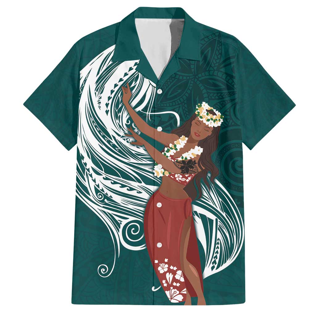 Tahiti Islands Polynesian Plumeria Hawaiian Shirt Tahitian Vahine 'Ote'a - Teal LT7 Teal - Polynesian Pride