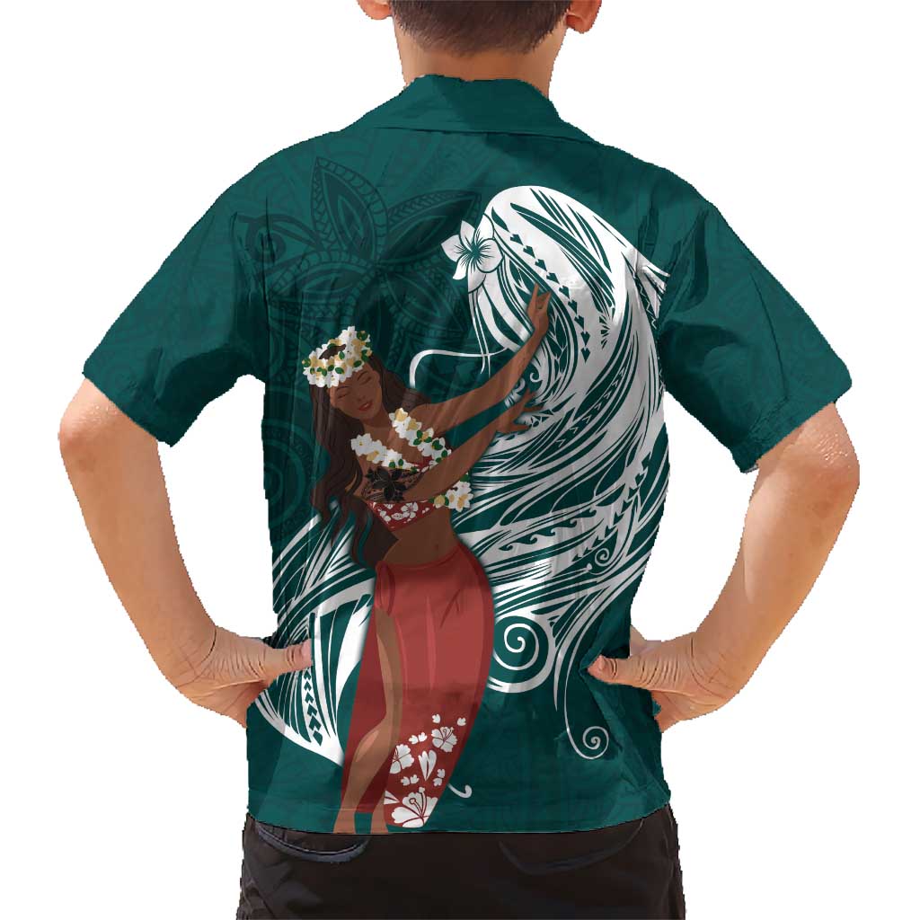Tahiti Islands Polynesian Plumeria Hawaiian Shirt Tahitian Vahine 'Ote'a - Teal