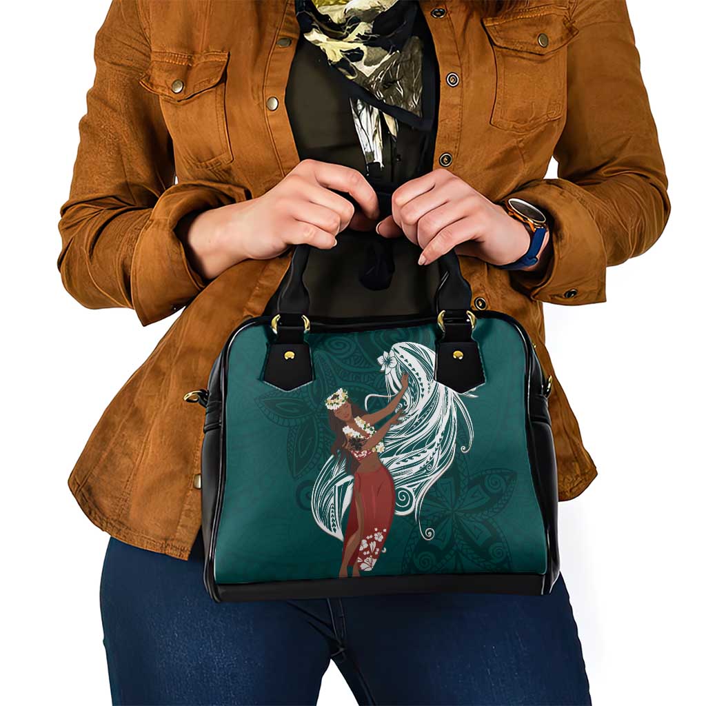 Tahiti Islands Polynesian Plumeria Shoulder Handbag Tahitian Vahine 'Ote'a - Teal