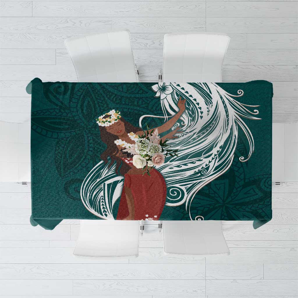 Tahiti Islands Polynesian Plumeria Tablecloth Tahitian Vahine 'Ote'a - Teal LT7 Teal - Polynesian Pride