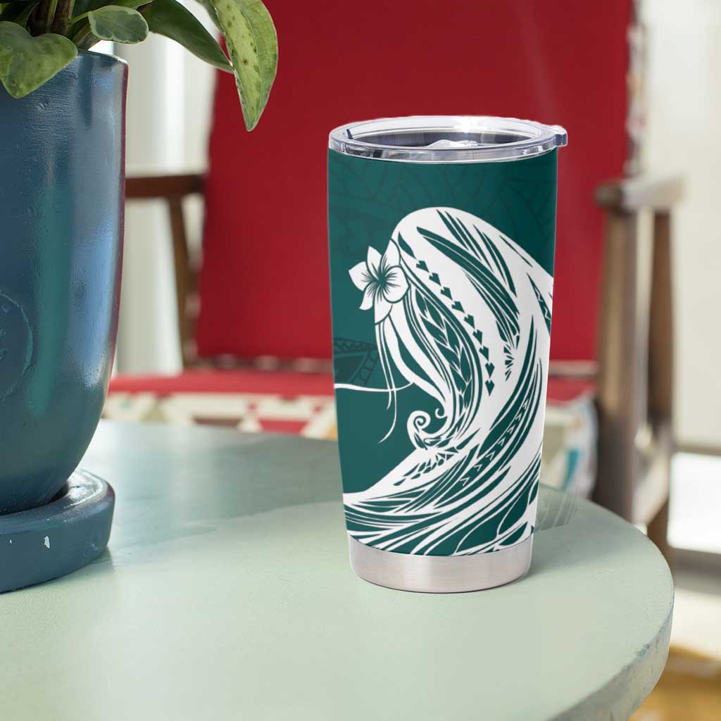 Tahiti Islands Polynesian Plumeria Tumbler Cup Tahitian Vahine 'Ote'a - Teal