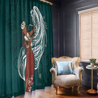 Tahiti Islands Polynesian Plumeria Window Curtain Tahitian Vahine 'Ote'a - Teal