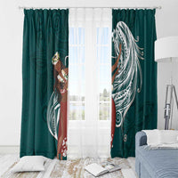 Tahiti Islands Polynesian Plumeria Window Curtain Tahitian Vahine 'Ote'a - Teal