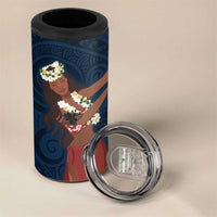 Tahiti Islands Polynesian Plumeria 4 in 1 Can Cooler Tumbler Tahitian Vahine 'Ote'a - Navy Blue