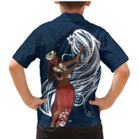 Tahiti Islands Polynesian Plumeria Family Matching Mermaid Dress and Hawaiian Shirt Tahitian Vahine 'Ote'a - Navy Blue LT7 - Polynesian Pride