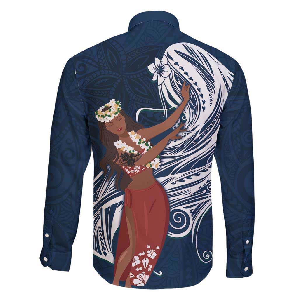 Tahiti Islands Polynesian Plumeria Family Matching Mermaid Dress and Hawaiian Shirt Tahitian Vahine 'Ote'a - Navy Blue LT7 - Polynesian Pride