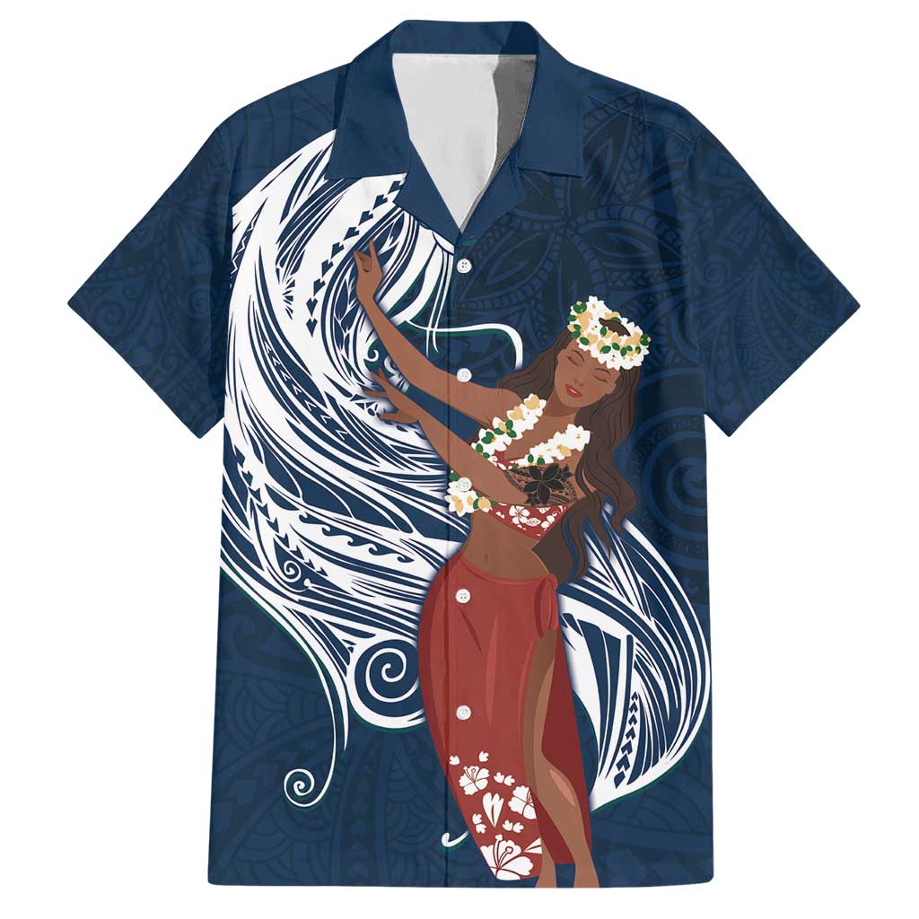 Tahiti Islands Polynesian Plumeria Hawaiian Shirt Tahitian Vahine 'Ote'a - Navy Blue LT7 Blue - Polynesian Pride