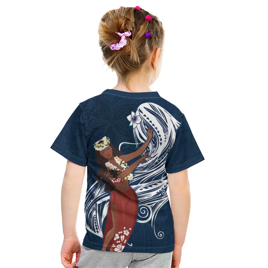 Tahiti Islands Polynesian Plumeria Kid T Shirt Tahitian Vahine 'Ote'a - Navy Blue