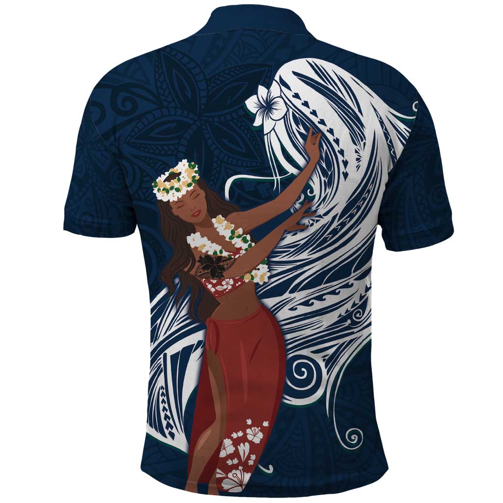 Tahiti Islands Polynesian Plumeria Polo Shirt Tahitian Vahine 'Ote'a - Navy Blue