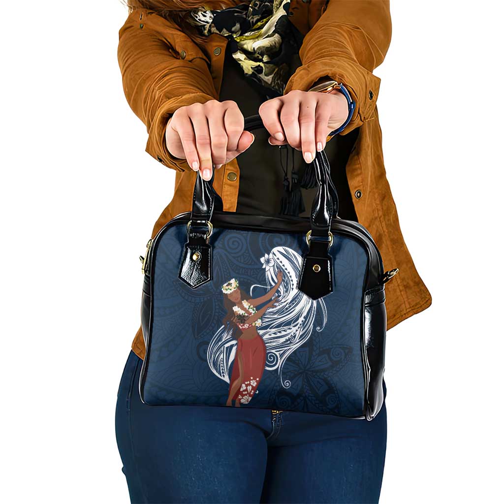 Tahiti Islands Polynesian Plumeria Shoulder Handbag Tahitian Vahine 'Ote'a - Navy Blue LT7 One Size Blue - Polynesian Pride