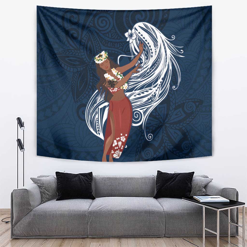 Tahiti Islands Polynesian Plumeria Tapestry Tahitian Vahine 'Ote'a - Navy Blue LT7 Blue - Polynesian Pride