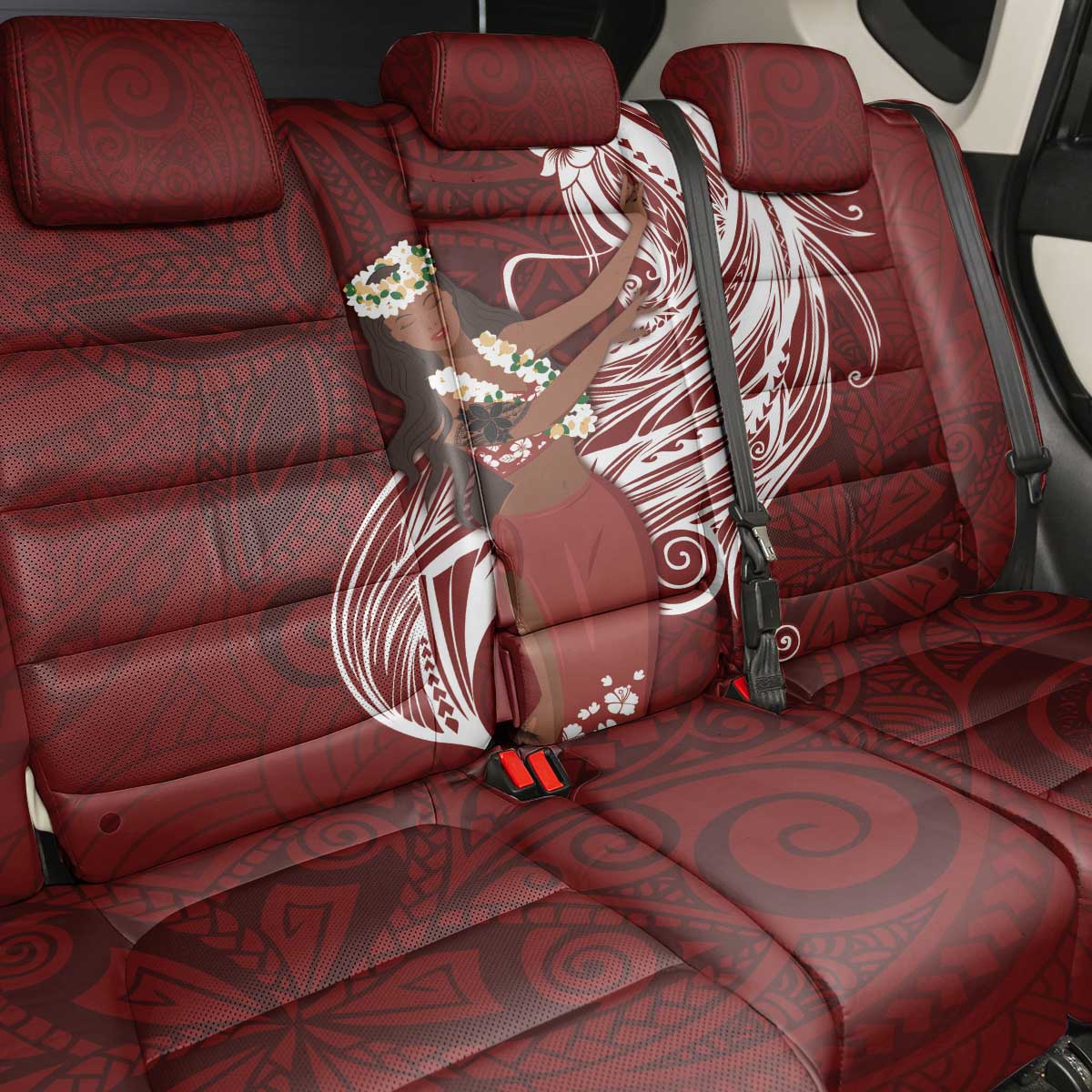 Tahiti Islands Polynesian Plumeria Back Car Seat Cover Tahitian Vahine 'Ote'a - Scarlet