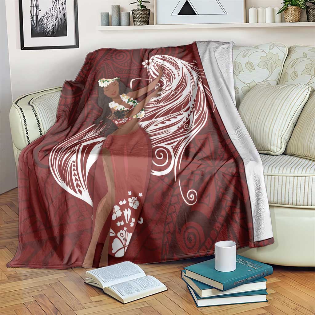 Tahiti Islands Polynesian Plumeria Blanket Tahitian Vahine 'Ote'a - Scarlet LT7 Red - Polynesian Pride
