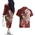 Tahiti Islands Polynesian Plumeria Couples Matching Off The Shoulder Long Sleeve Dress and Hawaiian Shirt Tahitian Vahine 'Ote'a - Scarlet