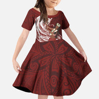 Tahiti Islands Polynesian Plumeria Family Matching Mermaid Dress and Hawaiian Shirt Tahitian Vahine 'Ote'a - Scarlet LT7 Daughter's Dress Red - Polynesian Pride
