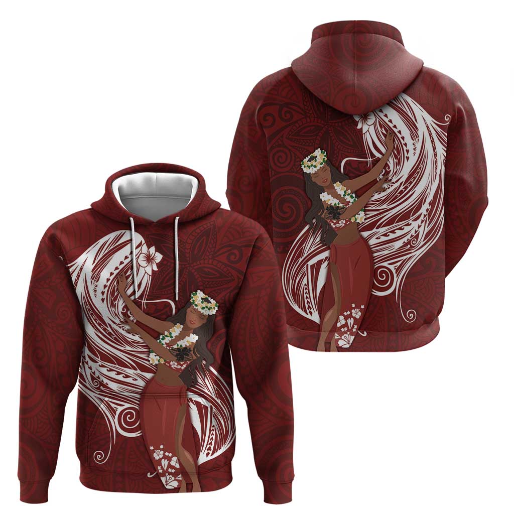 Tahiti Islands Polynesian Plumeria Hoodie Tahitian Vahine 'Ote'a - Scarlet LT7 - Polynesian Pride