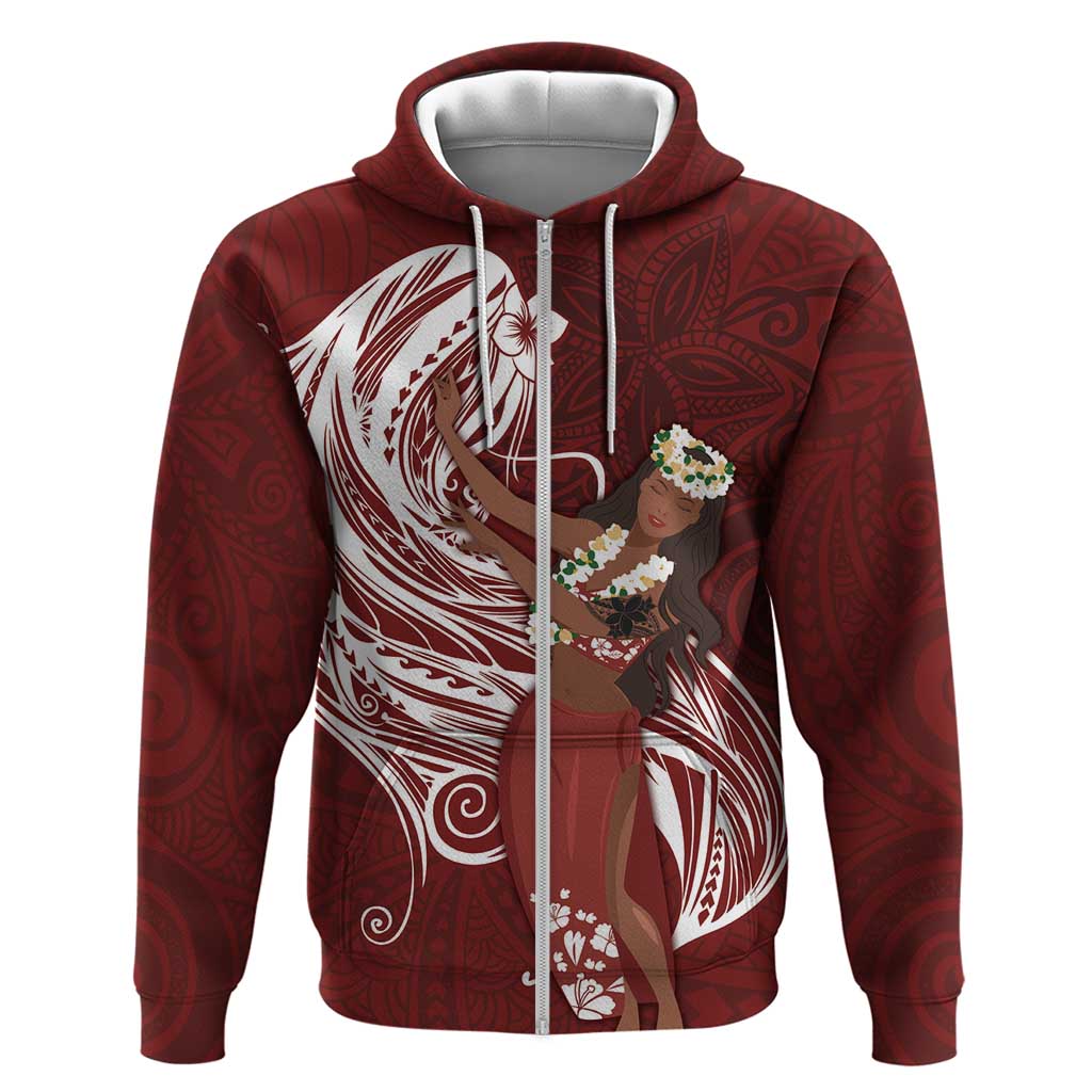 Tahiti Islands Polynesian Plumeria Hoodie Tahitian Vahine 'Ote'a - Scarlet LT7 Zip Hoodie Red - Polynesian Pride