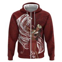 Tahiti Islands Polynesian Plumeria Hoodie Tahitian Vahine 'Ote'a - Scarlet LT7 Zip Hoodie Red - Polynesian Pride