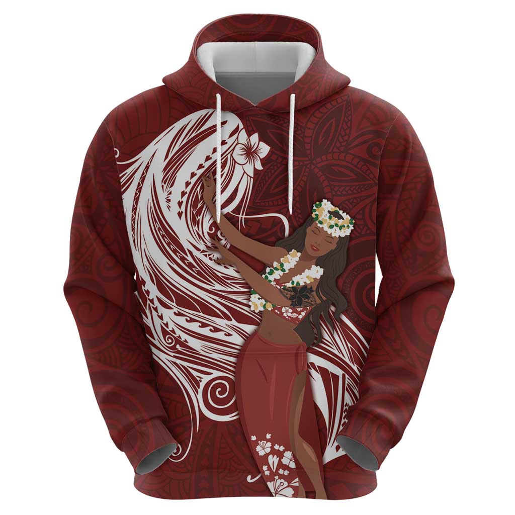 Tahiti Islands Polynesian Plumeria Hoodie Tahitian Vahine 'Ote'a - Scarlet LT7 - Polynesian Pride