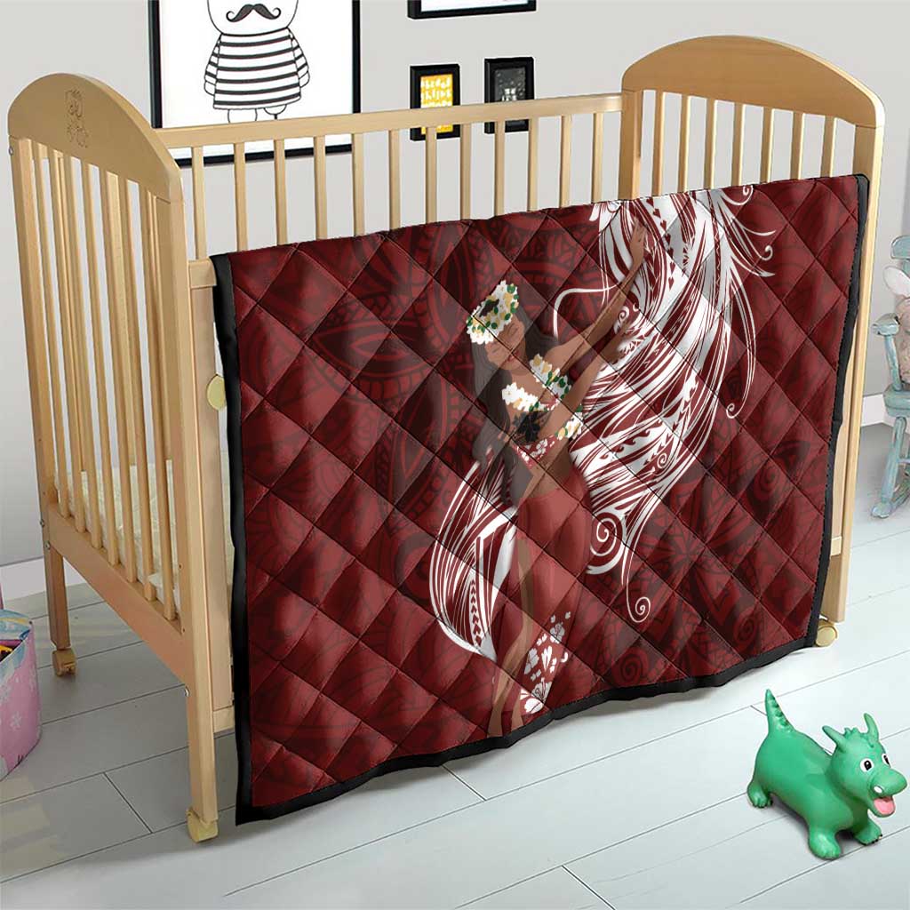 Tahiti Islands Polynesian Plumeria Quilt Tahitian Vahine 'Ote'a - Scarlet