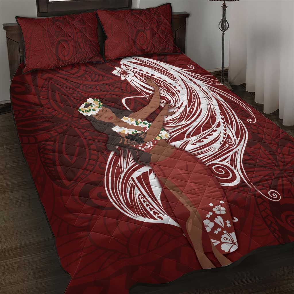 Tahiti Islands Polynesian Plumeria Quilt Bed Set Tahitian Vahine 'Ote'a - Scarlet LT7 Red - Polynesian Pride