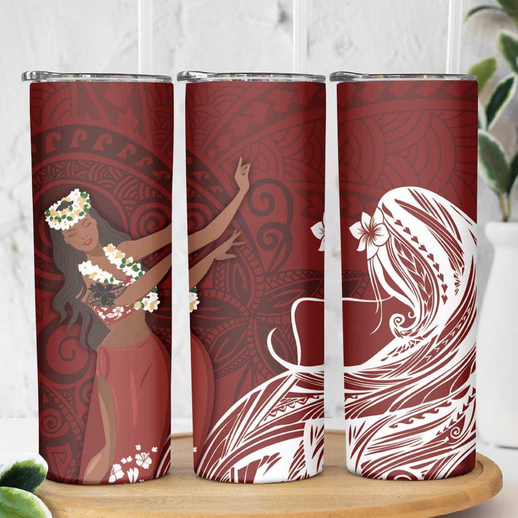 Tahiti Islands Polynesian Plumeria Skinny Tumbler Tahitian Vahine 'Ote'a - Scarlet