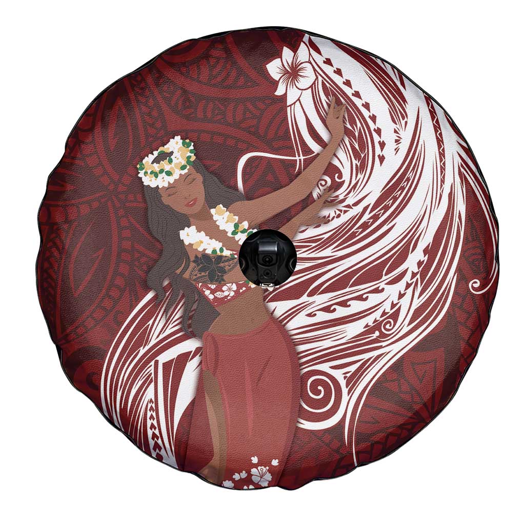 Tahiti Islands Polynesian Plumeria Spare Tire Cover Tahitian Vahine 'Ote'a - Scarlet
