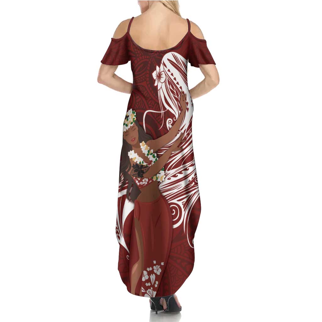 Tahiti Islands Polynesian Plumeria Summer Maxi Dress Tahitian Vahine 'Ote'a - Scarlet
