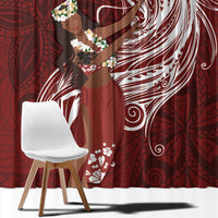 Tahiti Islands Polynesian Plumeria Window Curtain Tahitian Vahine 'Ote'a - Scarlet