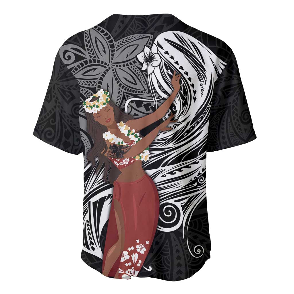 Tahiti Islands Polynesian Plumeria Baseball Jersey Tahitian Vahine 'Ote'a - Black
