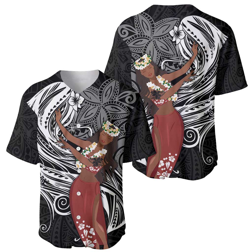 Tahiti Islands Polynesian Plumeria Baseball Jersey Tahitian Vahine 'Ote'a - Black